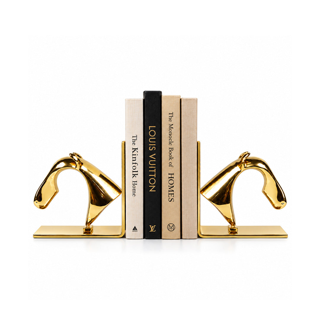 Gold Horse Head Brass Bookends